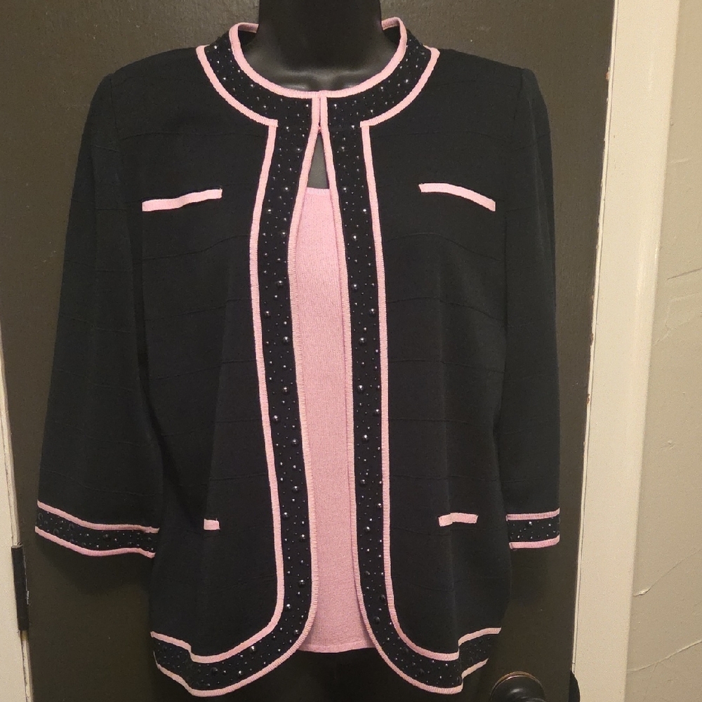 Ming Wang Black Blazer with Pink Trim With NWT Pink Shell